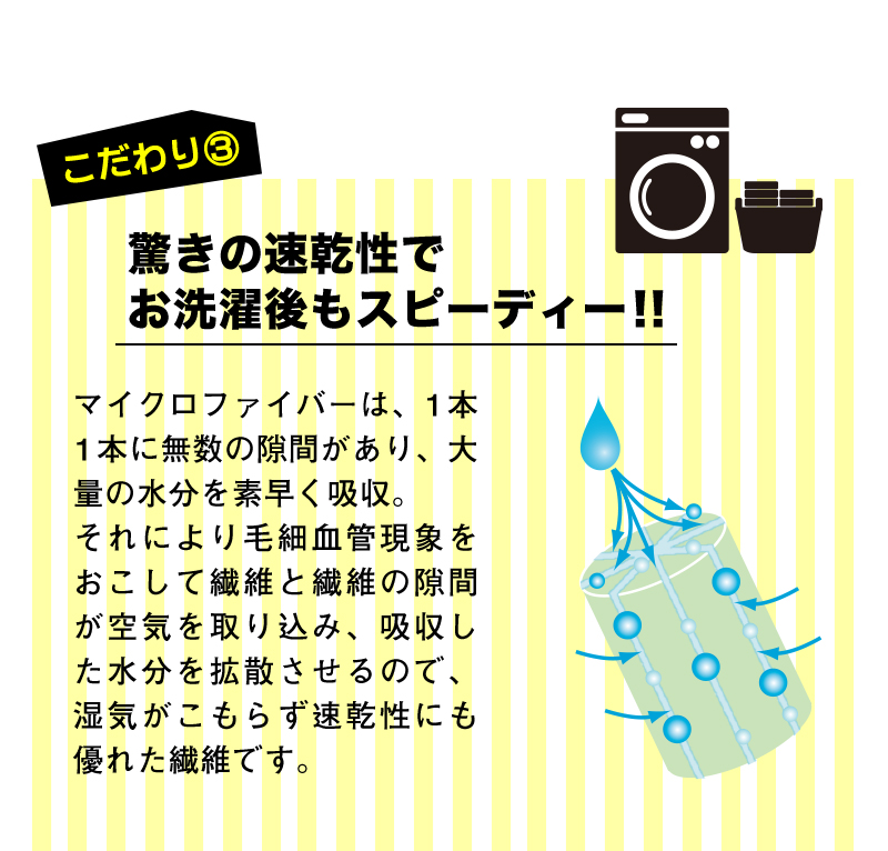 驚きの速乾性でお洗濯後もスピーディー