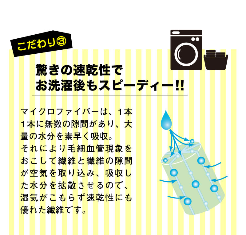 驚きの速乾性でお洗濯後もスピーディー